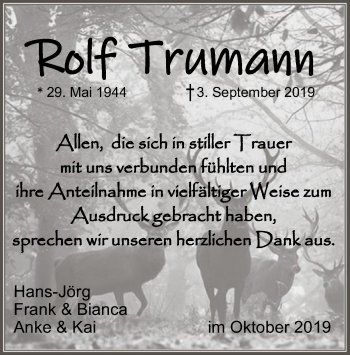 Traueranzeige von Rolf Trumann von Uelzen