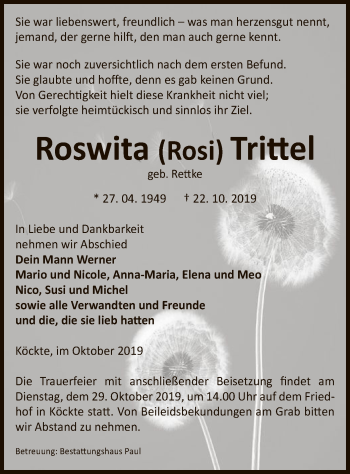 Traueranzeige von Roswita Trittel von Uelzen