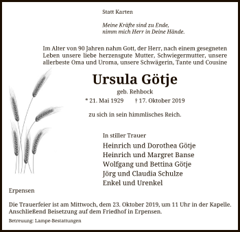 Traueranzeige von Ursula Götje von Uelzen