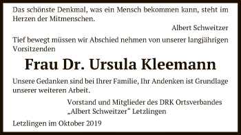 Traueranzeige von Ursula Kleemann von Uelzen