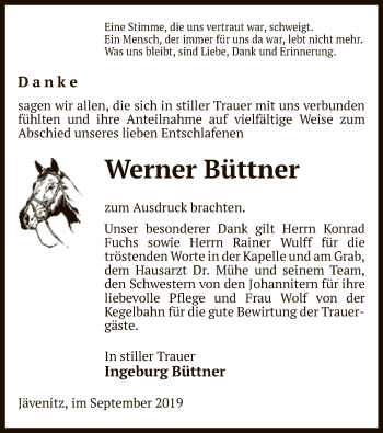 Traueranzeige von Werner Büttner von Uelzen