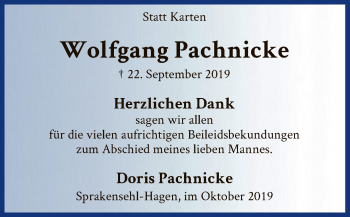 Traueranzeige von Wolfgang Pachnicke von Uelzen