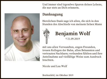 Traueranzeige von Benjamin Wolf von Uelzen