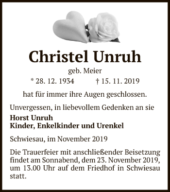 Traueranzeige von Christel Unruh von Uelzen