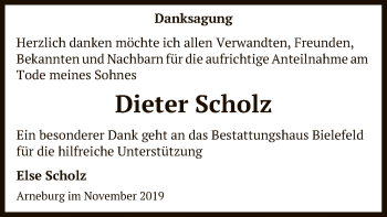 Traueranzeige von Dieter Scholz von Uelzen