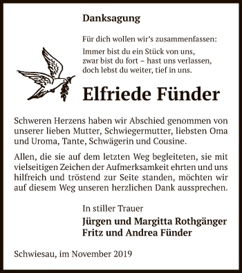 Traueranzeige von Elfriede Fünder von Uelzen