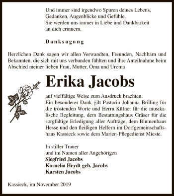 Traueranzeige von Erika Jacobs von Uelzen