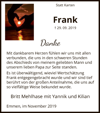 Traueranzeige von Frank Mehlhase von Uelzen