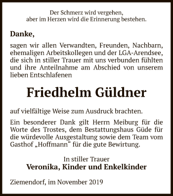 Traueranzeige von Friedhelm Güldner von Uelzen