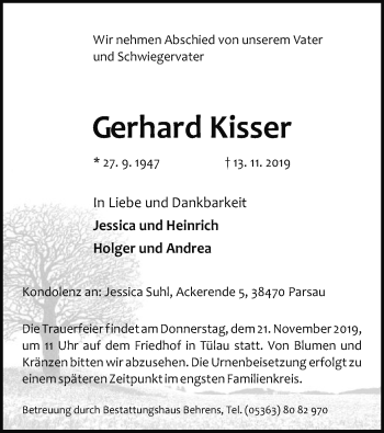 Traueranzeige von Gerhard Kisser von Uelzen