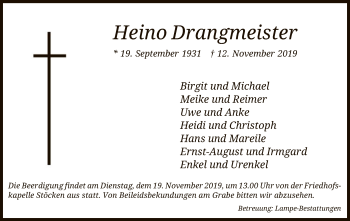 Traueranzeige von Heino Drangmeister von Uelzen