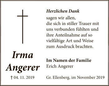 Traueranzeige von Irma Angerer von Uelzen