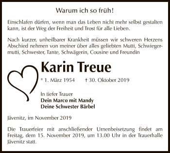 Traueranzeige von Karin Treue von Uelzen