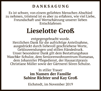 Traueranzeige von Lieselotte Groß von Uelzen