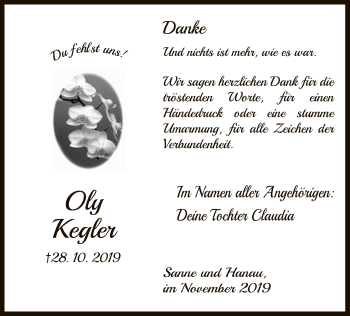 Traueranzeige von Oly Kegler von Uelzen