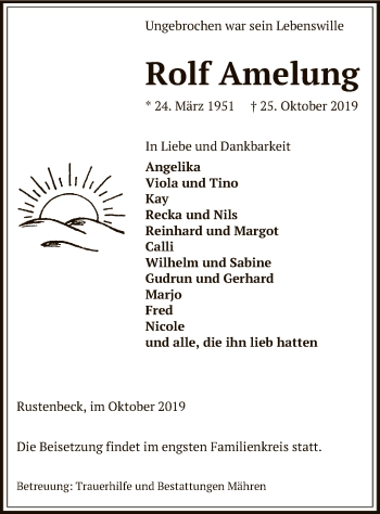 Traueranzeige von Rolf Amelung von Uelzen