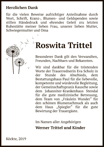 Traueranzeige von Roswita Trittel von Uelzen