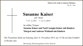 Traueranzeige von Susanne Kaiser von Uelzen