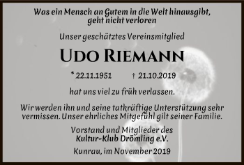 Traueranzeige von Udo Riemann von Uelzen