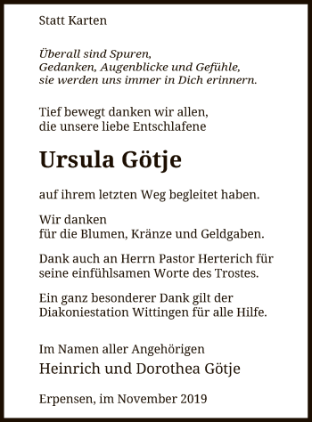 Traueranzeige von Ursula Götje von Uelzen