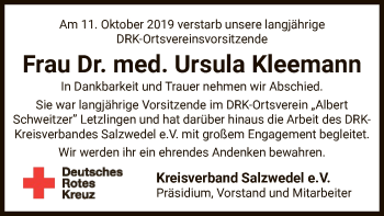 Traueranzeige von Ursula Kleemann von Uelzen