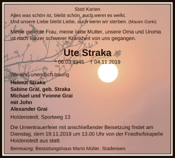 Traueranzeige von Ute Straka von Uelzen