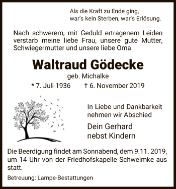 Traueranzeige von Waltraud Gödecke von Uelzen