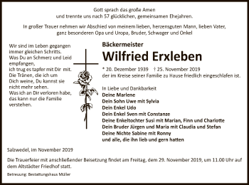 Traueranzeige von Wilfried Erxleben von Uelzen