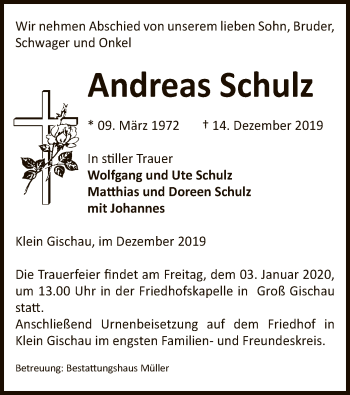 Traueranzeige von Andreas Schulz von Uelzen