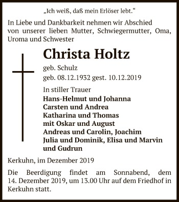 Traueranzeige von Christa Holtz von Uelzen