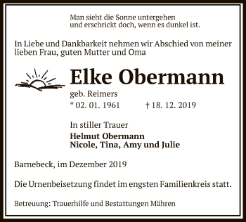 Traueranzeige von Elke Obermann von Uelzen