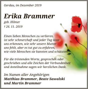 Traueranzeige von Erika Brammer von Uelzen