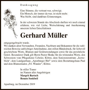 Traueranzeige von Gerhard Müller von Uelzen