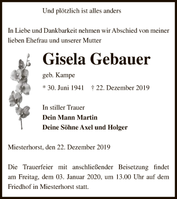 Traueranzeige von Gisela Gebauer von Uelzen