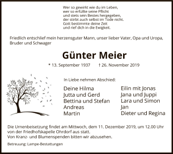 Traueranzeige von Günter Meier von Uelzen