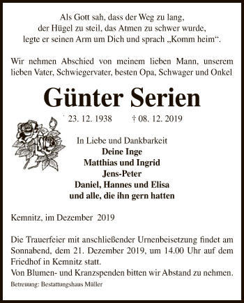 Traueranzeige von Günter Serien von Uelzen
