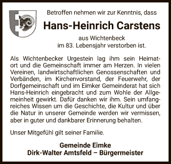 Traueranzeige von Hans-Heinrich Carstens von Uelzen