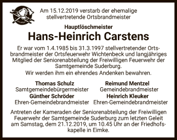 Traueranzeige von Hans-Heinrich Carstens von Uelzen