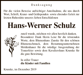 Traueranzeige von Hans-Werner Schulz von Uelzen