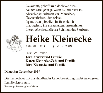 Traueranzeige von Heike Kleinecke von Uelzen