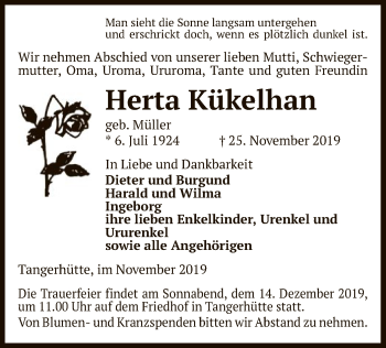 Traueranzeige von Herta Kükelhan von Uelzen