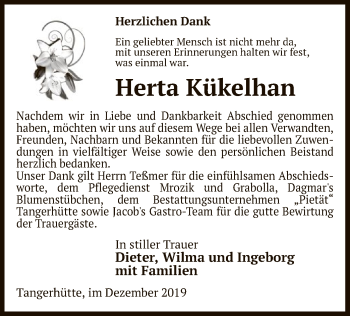 Traueranzeige von Herta Kükelhan von Uelzen