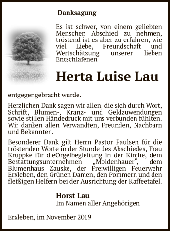 Traueranzeige von Herta Luise Lau von Uelzen