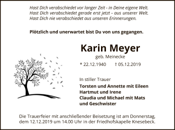 Traueranzeige von Karin Meyer von Uelzen