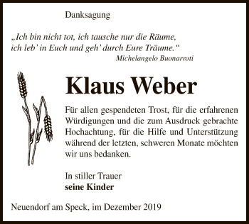 Traueranzeige von Klaus Weber von Uelzen