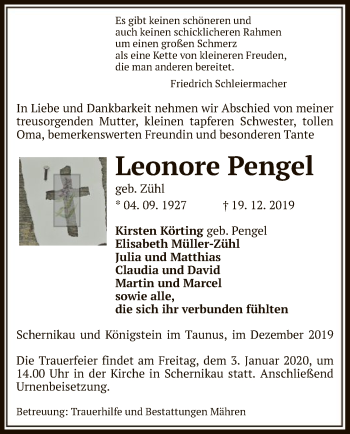 Traueranzeige von Leonore Pengel von Uelzen