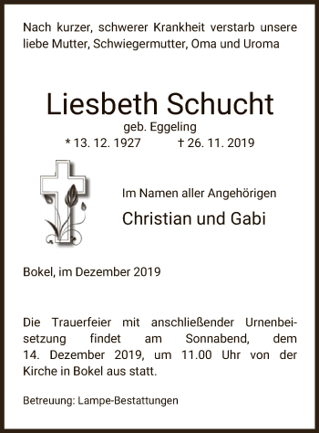 Traueranzeige von Liesbeth Schucht von Uelzen