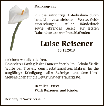 Traueranzeige von Luise Reisener von Uelzen