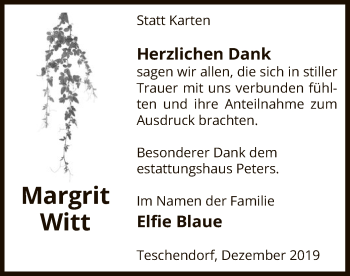 Traueranzeige von Margrit Witt von Uelzen