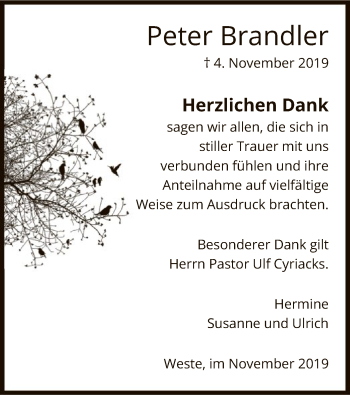 Traueranzeige von Peter Brandler von Uelzen